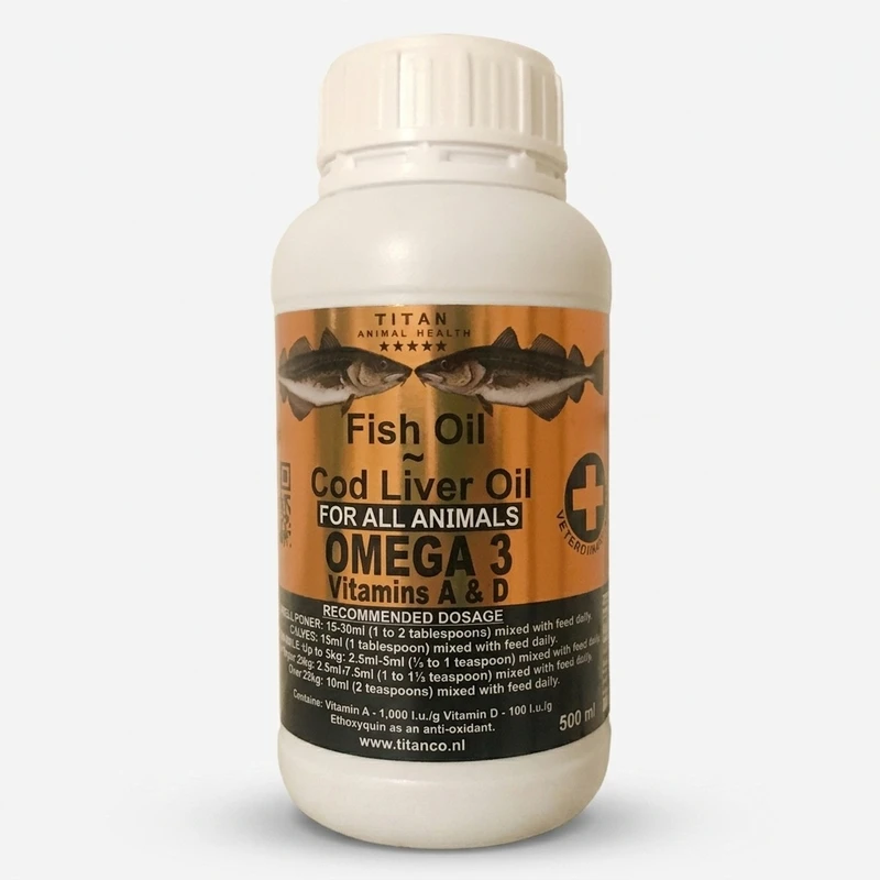 روغن کبد ماهی تیتان مناسب سگ و گربه 500 میلی لیتر حاوی امگا3