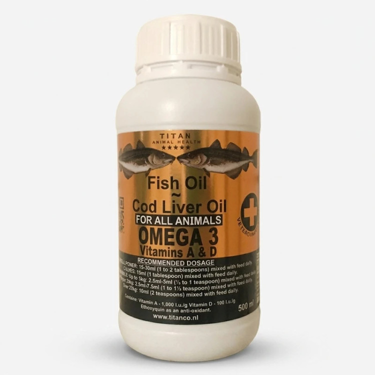 روغن کبد ماهی تیتان مناسب سگ و گربه 500 میلی لیتر حاوی امگا3